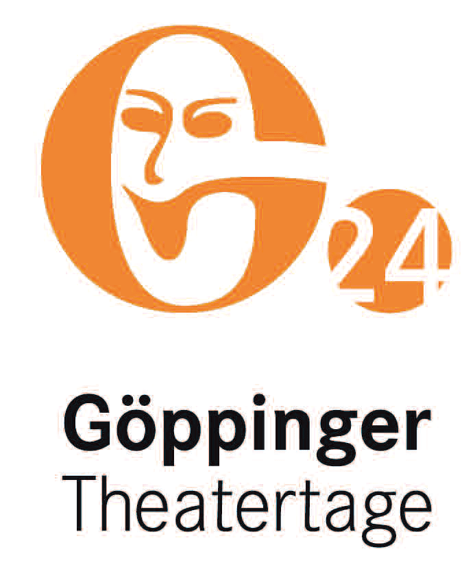 Logo der Göppinger Theatertage: orange stilisiertes G mit Theatermaske und kleinem Kreis 24.